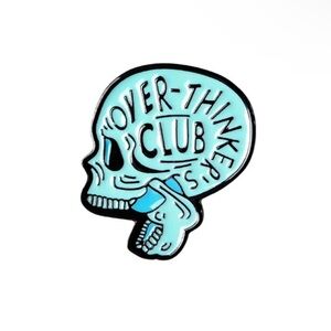 NWT Skull Over-thinker’s Club Enamel Lapel Pin Brooch Super Cute! 🩵💀🩵